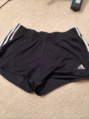 adidas Black Running Shorts with White Three-Stripes